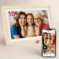 Xoro CPF 10PF – 10,1" Digitaler WLAN Bilderrahmen in Buchenholz, 1920x1080 HD IPS Touchscreen, 32GB, Auto-Rotation & Sofort-Foto-/Video-Sharing