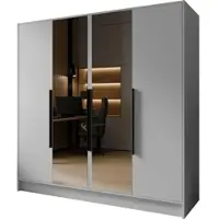 WFL GROUP Kleiderschrank mit Spiegel, Drehtüren mit Schwarze Metallgriffe – 200 cm Breit Garderobenschrank mit viel Stauraum für Ankleide – Spiegelkleiderschrank im Scandi-Stil – Weiß