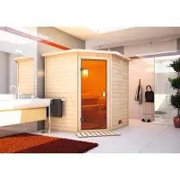Karibu Woodfeeling Sauna Mia (Eckeinstieg), Ganzglastür, bronziert, ohne Zubehör