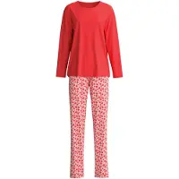 Calida Schlafanzug "Fruity Dreams", Damen, Gr. M (44/46), rot glow, Single Jersey, Obermaterial: 100% Baumwolle, lang, Rundhals, Homewear-Sets Schlafanzug, Rundhals, Langarm, Pure Cotton, weich