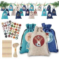 Sonstiges Adventskalender zum Befüllen, 24 Stoffbeutel, Weihnachtskalender Tüten, inkl. Aufkleber, Klammern, Hanfseil