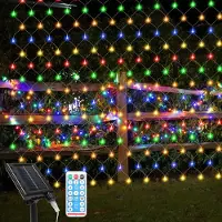 Peviasot LED Solar Lichternetz 3 x 2 m, 240 LEDs, Bunt, 8 Lichtmodi, 4 Helligkeitsstufen, Timer mit Fernbedienung, Weihnachtsbeleuchtung