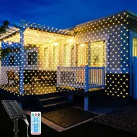 Peviasot LED Solar Lichternetz 4.5x1.6M Warmweiß Lichterkette Weihnachtsbeleuchtung Lichtervorhang Party Deko 8 Lichtmodi 360 LEDs