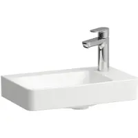 Laufen PRO X Handwaschbecken Compact, Hahnlochbank rechts, 1 Hahnloch, ohne Überlauf, 480x280mm, H8158644001141, Farbe: Weiß mit LCC
