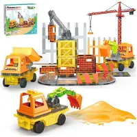 PicassoTiles 5-in-1 Baumaschinen und Baustelle - magnetisches Bauset - 50 Teile