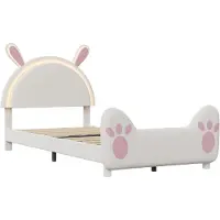 StarTech.com Kinderbett - Doppelbett - Gepolstertes Kaninchenkopfteil - LED-Beleuchtung - Lattenrost - Stauraum unter dem Bett - 140 x 200 cm - Weiß