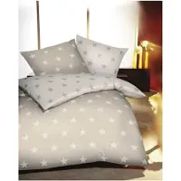 Kaeppel Biber Bettwäsche Stars Sterne 100% Baumwolle Reißverschluss Bettbezug Kissenbezug Bettgarnitur Bettwäsche-Set Bettzeug 135x200 cm Natur