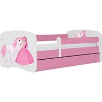 WFL GROUP Kinderbett Rosa 70x140 80x160 80x180 cm – mit Matratze, Rausfallschutz und Schublade – Jugendbett für Mädchen – Stabil und Sicher – Prinzessin und Pferd – 160x80 cm