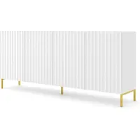 Homlando Kommode WAVE 4D 200 cm WEIß MATT Sideboard 4 Türen mit gefräster fronten MDF Highboard Schrank Büfett BEINE GOLDEN