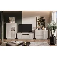 ML Meble Wohnzimmer Set – 3-teilig – TV-Lowboard – Vitrine – Kommode – SOLO – Kaschmir – Moderne Wohnlösung mit elegantem Design und praktischem Stauraum