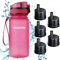 AQUAPHOR CITY Filterflasche 350 ml Rosa Set mit 5 Filterkartuschen