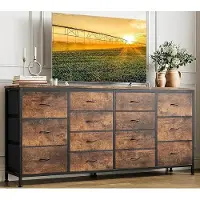 StarTech.com Kommode mit 14 Schubladen - TV-Lowboard Stoff-Aufbewahrung - Skandinavisches Design - Kunststoffgestell - Mit Steckdosen - Für Wohn- und Schlafzimmer - Braun