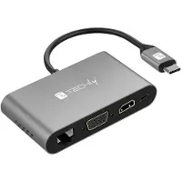 Techly EFB IADAP-USB31-DOCK3 USB Typ-C Docking Station auf 2x USB3.0, HDMI, VGA, RJ45, USB Typ-C, SD-Slot IADAPUSB31DOCK3