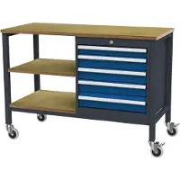 Simplaflex Kastenwerkbank mobil B1300mm 5 Schubladen 2 Böden RAL7016/5010, 4317784969147
