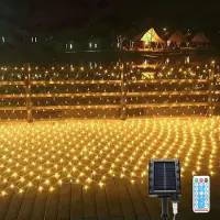 Eikuavons LED Solar Lichternetz 2x2M Warmweiß Lichterkette Weihnachtsbeleuchtung Lichtervorhang Party Deko 8 Lichtmodi 240 LEDs