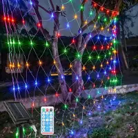 Vigevee LED Solar Lichternetz 2x2M Bunt Lichterkette Weihnachtsbeleuchtung Lichtervorhang Party Deko 8 Lichtmodi 240 LEDs