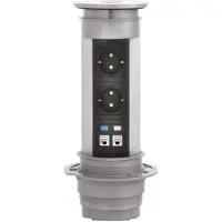 Kopp VersaELITE Steckdosenleiste versenkbar 2-fach + 2x USB Anschlüsse alu/eloxiert HxØ 277x124 mm inkl 2 m Anschlusskabel