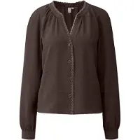 QS Langarmbluse , Damen, Gr. 40, braun, Web, Obermaterial: 100% Polyester, unifarben, bequem hüftbedeckend, V-Ausschnitt, Blusen Langarmbluse, mit Tunika-Kragen udn Häkel-Details