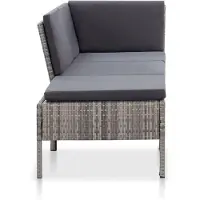 Markenlos Garten-Lounge-Set aus PE-Rattan in Grau mit anthrazitfarbenen Kissen für entspannte Sommerabende