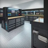 Datona PRO Werkbank - 2X 400 cm - Eiche - 72 Schubladen und 4X abschließbarer Lochwandschrank - schwarz