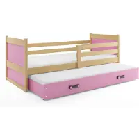 BMS Kinderbett Rico Kiefer Rosa mit Bettkasten und 2 Matratzen