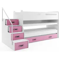 BMS Etagenbett für Kinder MAX 1 Weiß Rosa mit Schreibtisch