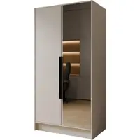 WFL GROUP Kleiderschrank mit Spiegel, Drehtüren mit Schwarze Metallgriffe – 100 cm Breit Garderobenschrank mit viel Stauraum für Ankleide – Spiegelkleiderschrank im Scandi-Stil – Kaschmir