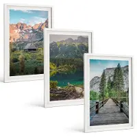 Tulup BILDER SET 3er Set - 40x60 cm Weißer Rahmen - Berglandschaft See Brücke