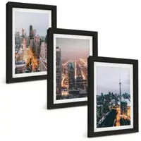 Tulup BILDER SET 3er Set - 20x30 cm Schwarzer Rahmen - Städte bei Nacht, Wolkenkratzer, Lichter