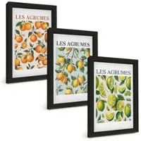 Tulup BILDER SET 3er Set - 20x30 cm Schwarzer Rahmen - Fruchtige Zitrus-Pastellmuster