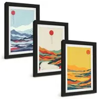 Tulup BILDER SET 3er Set - 20x30 cm Schwarzer Rahmen - Abstraktion von farbenfrohen Bergen und Flüssen