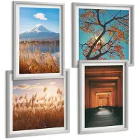 Tulup BILDER SET 4er Set - 50x50 cm & 40x60 cm Silberner Rahmen - Japanische Naturlandschaften