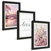 Tulup BILDER SET 3er Set - 20x30 cm Schwarzer Rahmen - Blumenbrücken-Inschriftenmotiv
