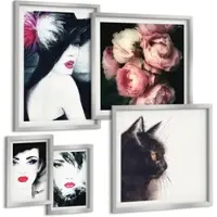 Tulup BILDER SET 5er Set - 50x50 cm & 20x30 cm & 40x60 cm Silberner Rahmen - Boho-Buch mit Muscheln