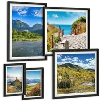 Tulup BILDER SET 5er Set - 50x50 cm & 20x30 cm & 40x60 cm Schwarzer Rahmen - See, Brücken, Berge
