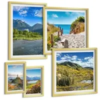 Tulup BILDER SET 5er Set - 50x50 cm & 20x30 cm & 40x60 cm Goldrahmen - See, Brücken, Berge