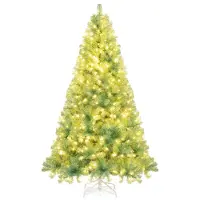 KOMFOTTEU 225 cm künstlicher Weihnachtsbaum, Tannenbaum mit 550 LEDs & 1300 Zweige, Christbaum mit 8 Beleuchtungsmodi, Weihnachtsdekoration für Haus, Büro, Geschäfte (225cm, Grün)