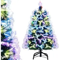 KOMFOTTEU 95 cm künstlicher Weihnachtsbaum, Tannenbaum mit 93 Zweige & LEDs, Christbaum mit Faltbarer Metallständer, Weihnachtsdekoration für Haus, Büro, Geschäfte
