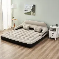 Markenlos King Size Luftmatratze Schlafsofa mit Kopfteil und Kissen, aufblasbares Bett für Outdoor Übernachtung