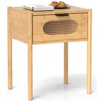 Costway Nachttisch Bambus, mit Schublade & Glasplatte, 40x40x50,5 cm