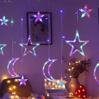 Lixada Star Moon Curtain String Lights LED Lamp Add Romantic Ambience Window Curtain Lights for Bedroom Living Room Shop Color