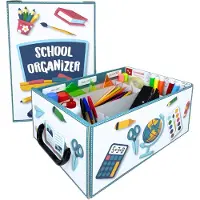 Lavatelli Back to School Organizer, Kartonbox für Kinder Schulsachen. Schrein & Kreativmaterial, 4 verstellbare Fächer + Stifthalter, für A4 Blätter, Stifte & Marker, 32x22,5x15 cm