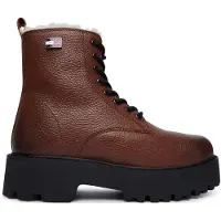 Tommy Hilfiger Winterstiefelette TOMMY JEANS "TJW PLATFORM BOOTS WL", Damen, Gr. 39, Warmfutter, braun, Nappaleder, Schuhe Winterstiefelette, Blockabsatz, Schnürboots, Winterboots mit seitlicher Logoflag