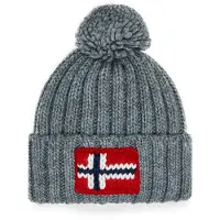 Napapijri Beanie "SEMIURY", Damen, grau (grau meliert), Rippstrick, Materialmix, Mützen Beanie, mit Bommel, aus Polyacryl, Wolle, Polyamid und Viskose