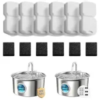 Sonstiges Katzenbrunnen Edelstahl Filter Set 12 Stück (6 Kohlefilter + 6 Schaumfilter)