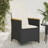 Markenlos Gartenstuhl mit verstellbarer, neigbarer Rückenlehne und Kissen, schwarz, aus Polyrattan, für Garten, Strand, Balkon, Terrasse und Camping, Modell 3