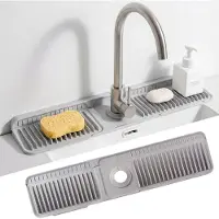Markenlos Silikonmatte für Wasserhahn in der Küchenspüle, Abtropfmatte und Spritzschutz für Küche und Badezimmer (Grau, 61 cm)