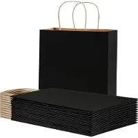 Zimtky Weifeng 50 Stück Papiertüten Schwarz 21x11x27cm Papiertüten mit Henkel, Tragetaschen Geschenktüten Schwarz für Partytüten, Einkaufstüten, Hochzeitstasche ((Mittlere Größe,130GMS)