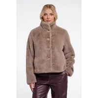 Rino & Pelle Fellimitatjacke ohne Kapuze Plüschjacke mit Knopfverschluss und Stehkragen