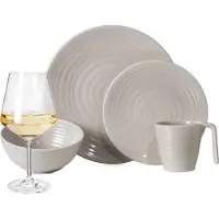 Moritz Melamin Camping Geschirr Set 4 Personen Coffee Design 16 Teilig + 4 Milano Weiß Weingläser Tafelgeschirr Picknick BBQ Kochgeschirr